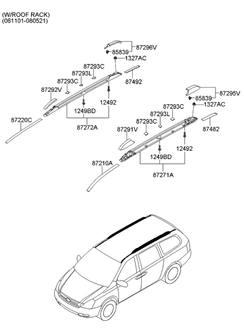 2006 Kia Sedona Cover-Roof Rack Front Diagram for 872924D500