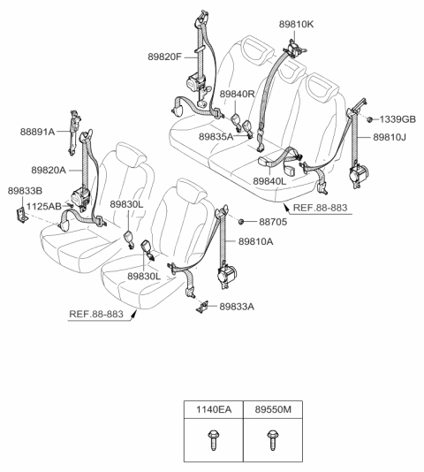 2007 Kia Sedona 3Rd Seat Belt Assembly Left Diagram for 898104D550CS