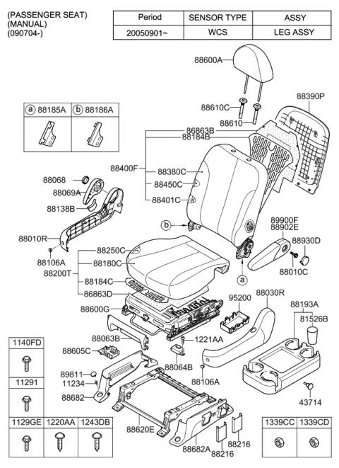 2013 Kia Sedona Front Seat Driver Armrest Assembly Diagram for 889004D042AGU