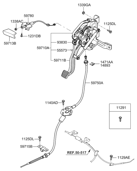2007 Kia Sedona Cable Assembly-Parking Brake Diagram for 597504D000