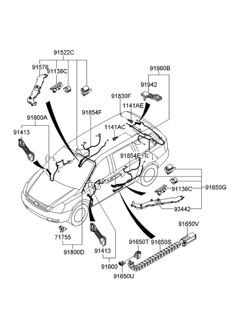 2007 Kia Sedona Wiring Harness-Power Cable Diagram for 916504D510