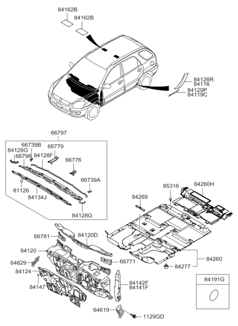 2009 Kia Sportage Carpet Assembly-Rear Floor Diagram for 842651F000UB