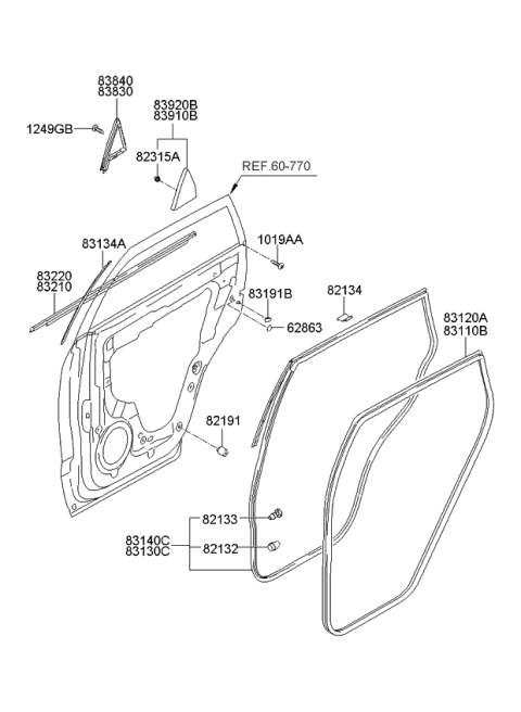 2010 Kia Sportage Weatherstrip Assembly-Rear Door Opening Diagram for 831201F000WK