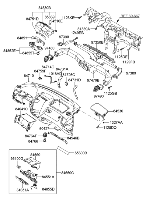 2009 Kia Sportage Hanger Assembly-Center Crash Pad Diagram for 847661F000WK
