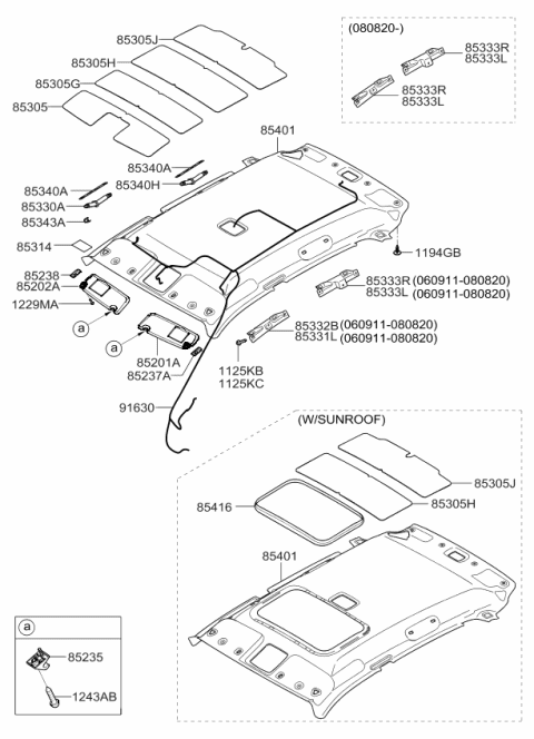 2010 Kia Sportage Headlining Assembly Diagram for 854101F351EZ