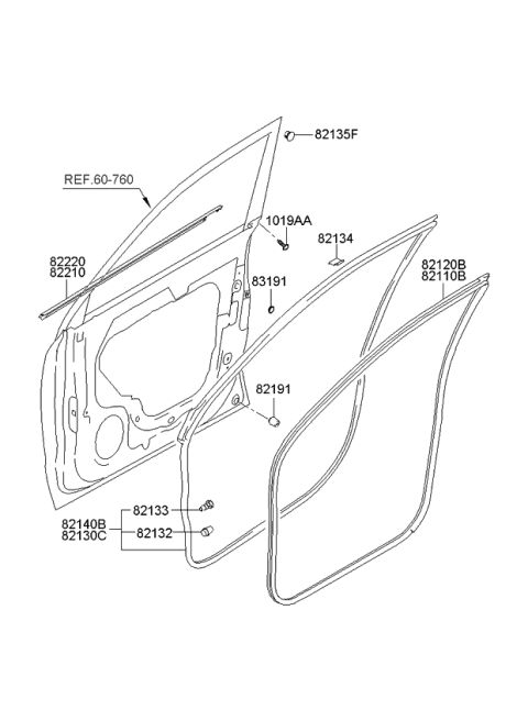 2009 Kia Sportage WEATHERSTRIP Assembly-Front Door Side Diagram for 821401F000