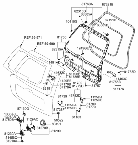 2008 Kia Sportage Grip Cap-Tail Gate Trim Diagram for 817543E010UB