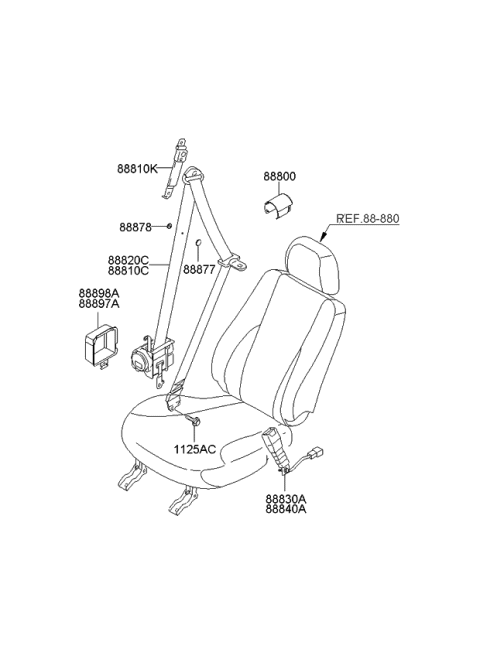 2007 Kia Sportage Front Seat Belt Buckle Assembly Left Diagram for 888301F500WK