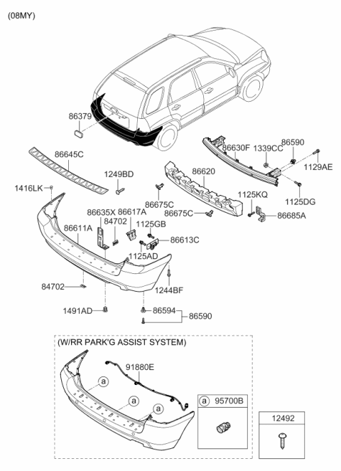2009 Kia Sportage Rear Bumper Cover Diagram for 866111F040