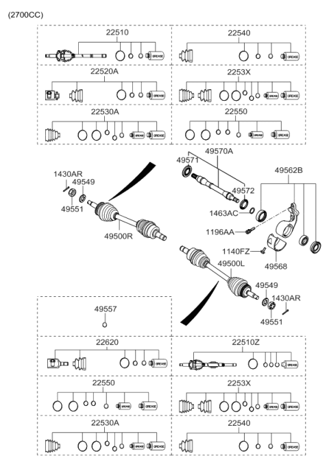 2008 Kia Sportage Joint Set-Inner,LH Diagram for 495921F400