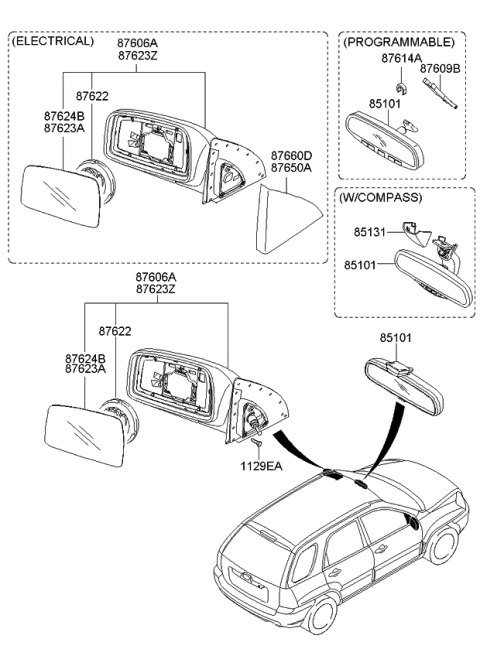 2006 Kia Sportage Outside Rear View Mirror Assembly, Left Diagram for 876101F47100