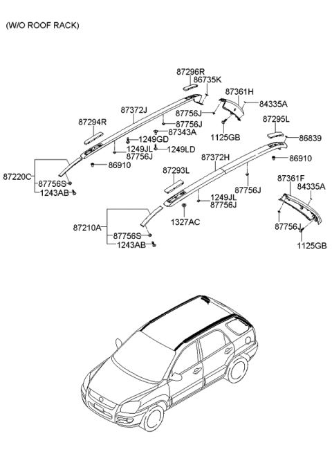 2010 Kia Sportage Cover Assembly-Roof MOULDING Diagram for 872961F001