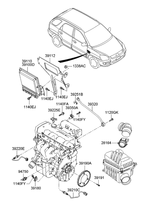 2008 Kia Sportage Computer Assembly Diagram for 3910323011