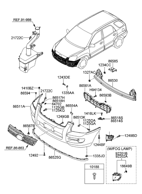 2010 Kia Sportage Front Bumper Mesh, Center Diagram for 865611F001