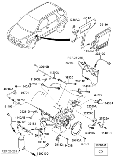 2009 Kia Sportage Sensor Assembly-Knock,LH Diagram for 3925037150