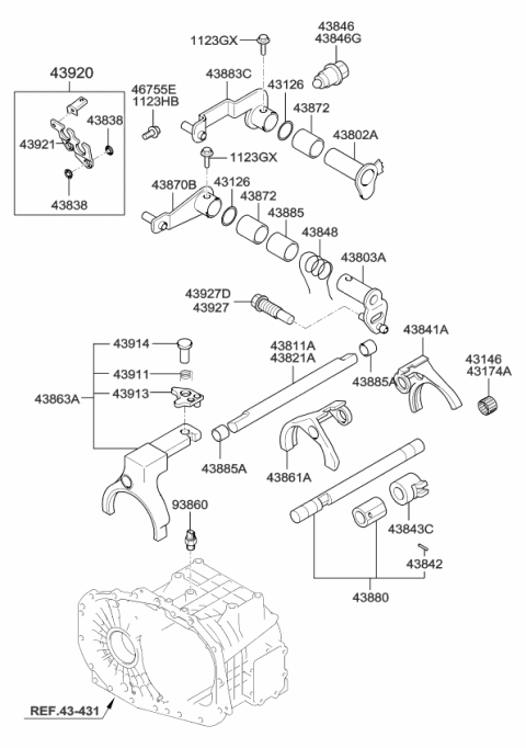 2008 Kia Sportage Bracket Assembly-Shift Cable Diagram for 4392039230