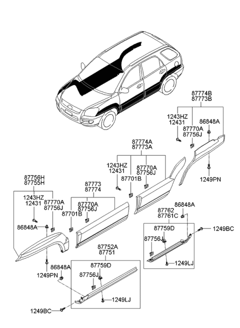 2008 Kia Sportage MOULDING Assembly-Side Diagram for 877521F500