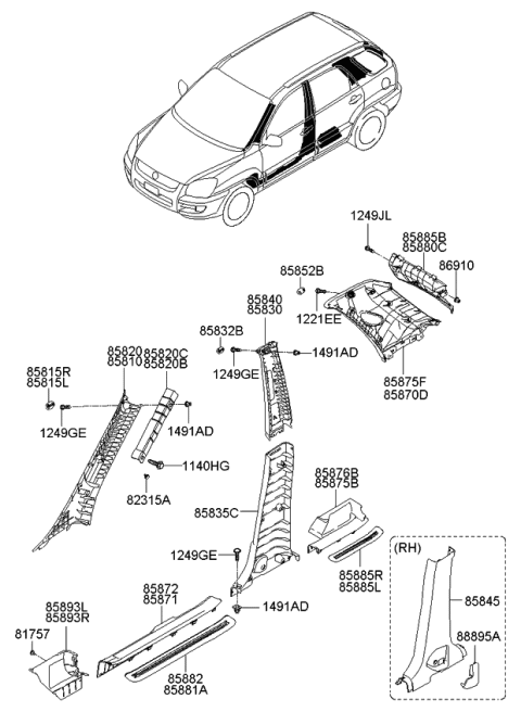 2006 Kia Sportage Trim-Rear Door Step RH Diagram for 858761F500WK