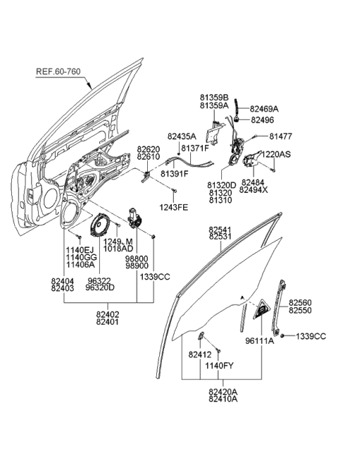 2007 Kia Sportage Channel Assembly-Front Door R Diagram for 825501F000