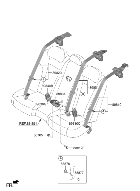 2019 Kia K900 Rear Seat Belt Buckle Assembly Diagram for 898B0J6100AYK
