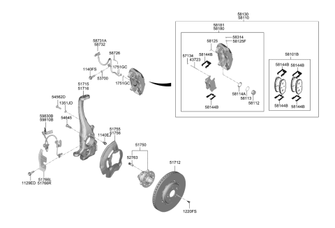 2020 Kia K900 Front Brake Assembly, Right Diagram for 58130J6200