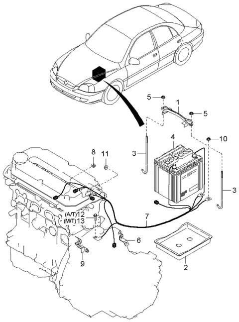 2005 Kia Rio Battery Cable Assembly Diagram for 37200FD020