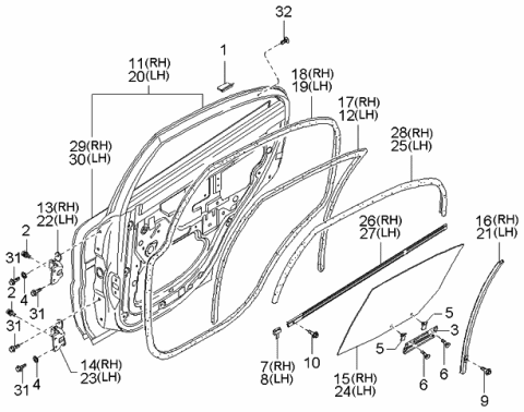 2002 Kia Rio WEATHERSTRIP Assembly-Rear Door,R Diagram for 0K34A72760D