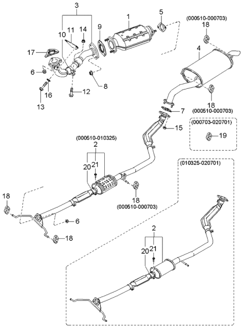 2000 Kia Rio Muffler & Exhaust Pipe Diagram 1
