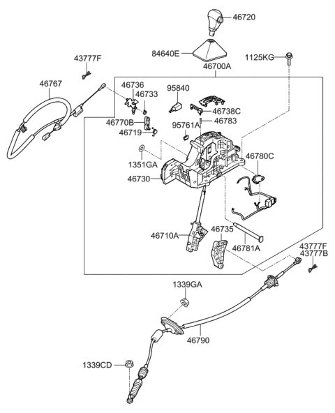 2014 Kia Rio Lever-Gear Shift Diagram for 467341W100