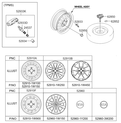 2013 Kia Rio Wheel Assembly-Aluminum Diagram for 529101W250