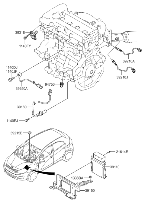 2015 Kia Rio Engine Ecm Control Module Diagram for 391102BDM8