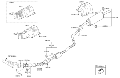 2015 Kia Rio Center Muffler Assembly Diagram for 286501W850
