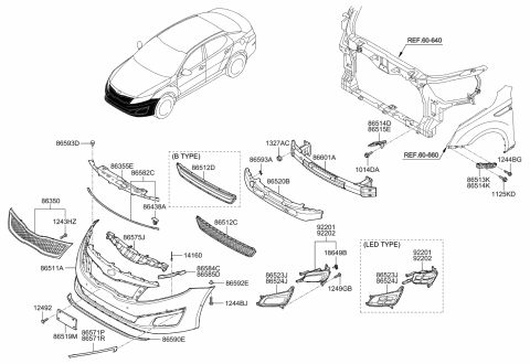 2015 Kia Optima Radiator Grille Assembly Diagram for 863504C700