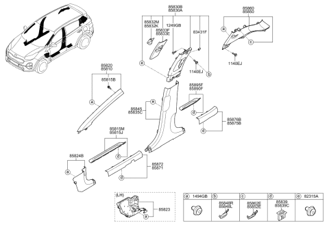 2021 Kia Sportage Cover-Height ADJUSTER LH Diagram for 85833D9000ED