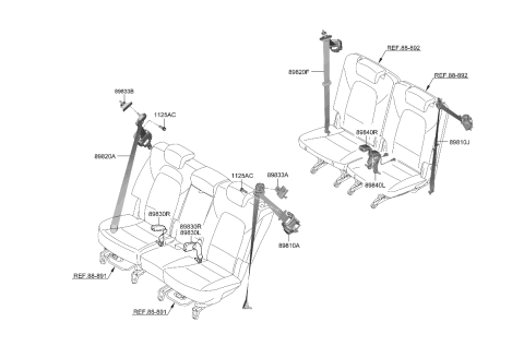 2022 Kia Sorento S/Belt Assy-2Nd Rh Diagram for 89820P4500WA6