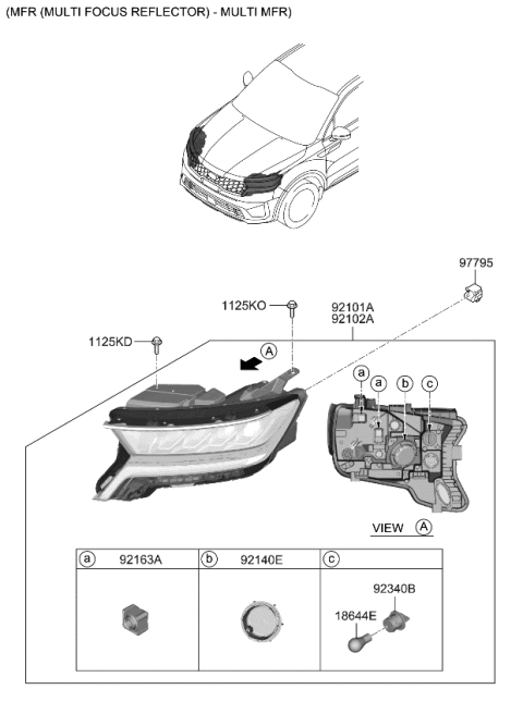 2023 Kia Sorento LAMP ASSY-HEAD,LH Diagram for 92101P4100