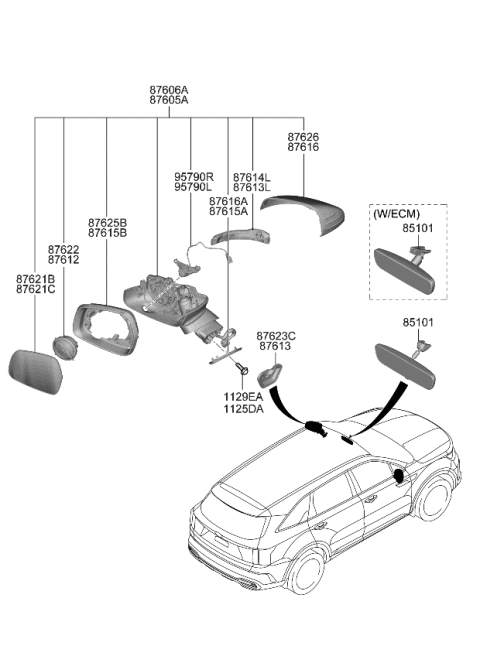 2023 Kia Sorento Rear View Inside Mirror Assembly Diagram for 85110L1000