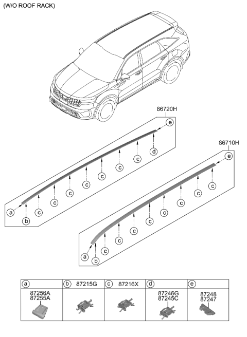 2022 Kia Sorento Clip-Roof MOULDING M Diagram for 87245P2000