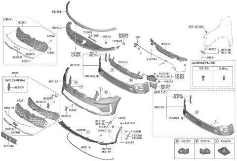 2022 Kia Sorento Grille-Front Bumper Diagram for 86530P2020