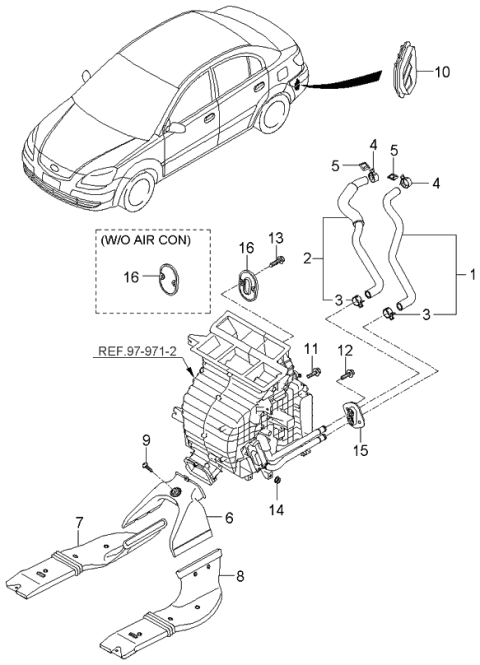 2005 Kia Rio Hose Assembly-Water Outlet Diagram for 973121G000