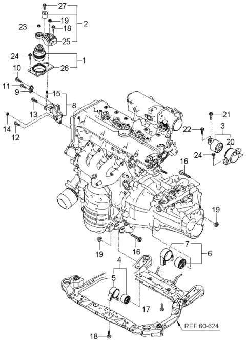 2005 Kia Rio Front Roll Stopper Bracket Assembly Diagram for 219101G000
