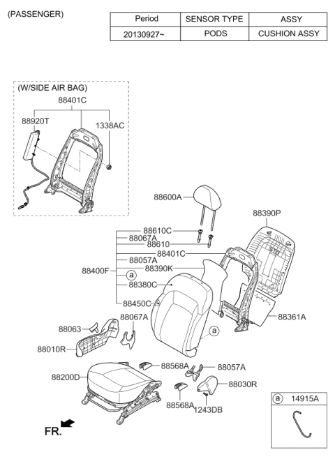 2014 Kia Sportage Front Seat Back Passenge Covering Diagram for 884603W203EBX