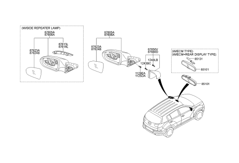 2014 Kia Sportage Outside Rear View Mirror Assembly, Left Diagram for 876103W570
