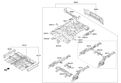 2015 Kia Sportage Member Assembly-Rear Floor Diagram for 657103W270