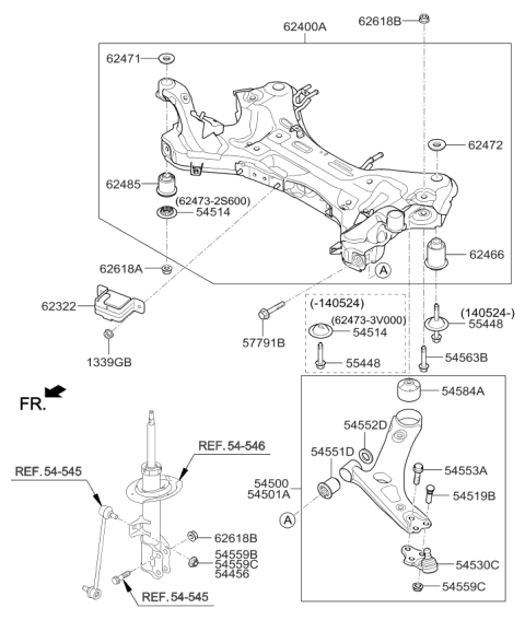 2015 Kia Sportage CROSSMEMBER Complete-Front Diagram for 624053W615
