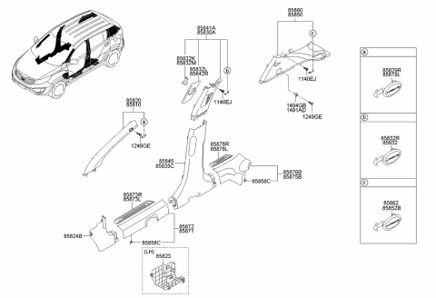 2014 Kia Sportage Trim Assembly-COWL Side Diagram for 858263W001GAH
