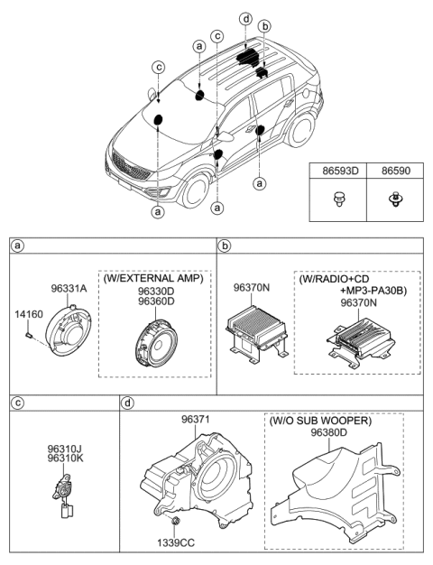 2014 Kia Sportage Extension Amplifier Assembly Diagram for 963703W700