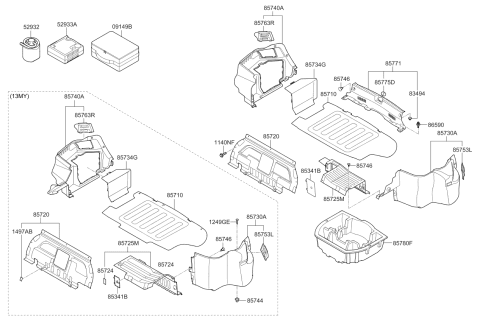 2012 Kia Optima Hybrid Mat Assembly-Luggage Cover Diagram for 857104U001VA