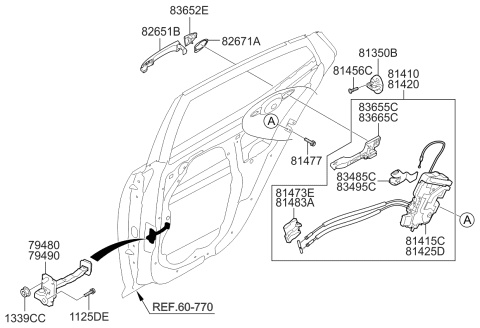 2013 Kia Optima Rear Door Latch & Actuator Sub Assembly, Left Diagram for 814114C000