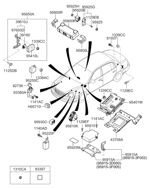 2007 Kia Amanti Tire Pressure Monitoring Sensor Module Assembly Diagram for 958003E200